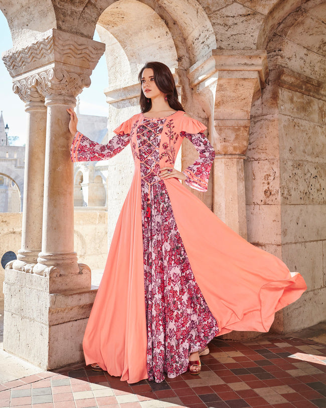 Orange And Pink Chanderi Kurta Suit Set With Organza Dupatta – Label  Shaurya Sanadhya